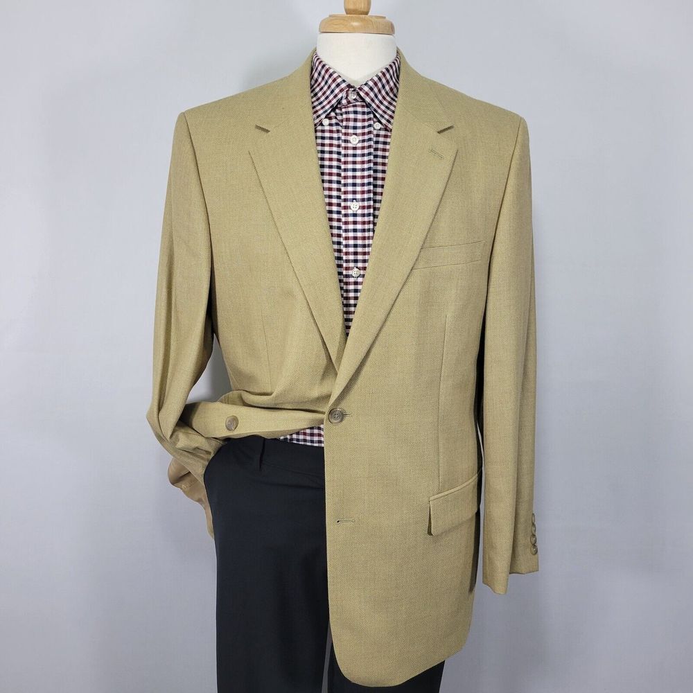 CLUB ROOM Men's Sport Coat Blazer Two Button Beige Silk Wool Size 44L